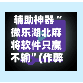 辅助神器“微乐湖北麻将软件只赢不输”(作弊)辅助透视教程